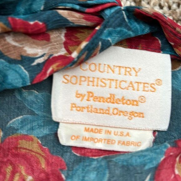 Vintage Pendleton Country Sophisticates Satin Blue Floral Longsleeve Blouse 12 - Picture 10 of 12
